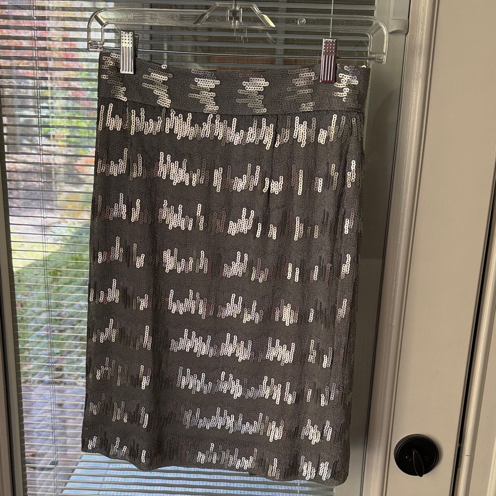 ANTONIO MELANI Silver Sequin Pencil Skirt